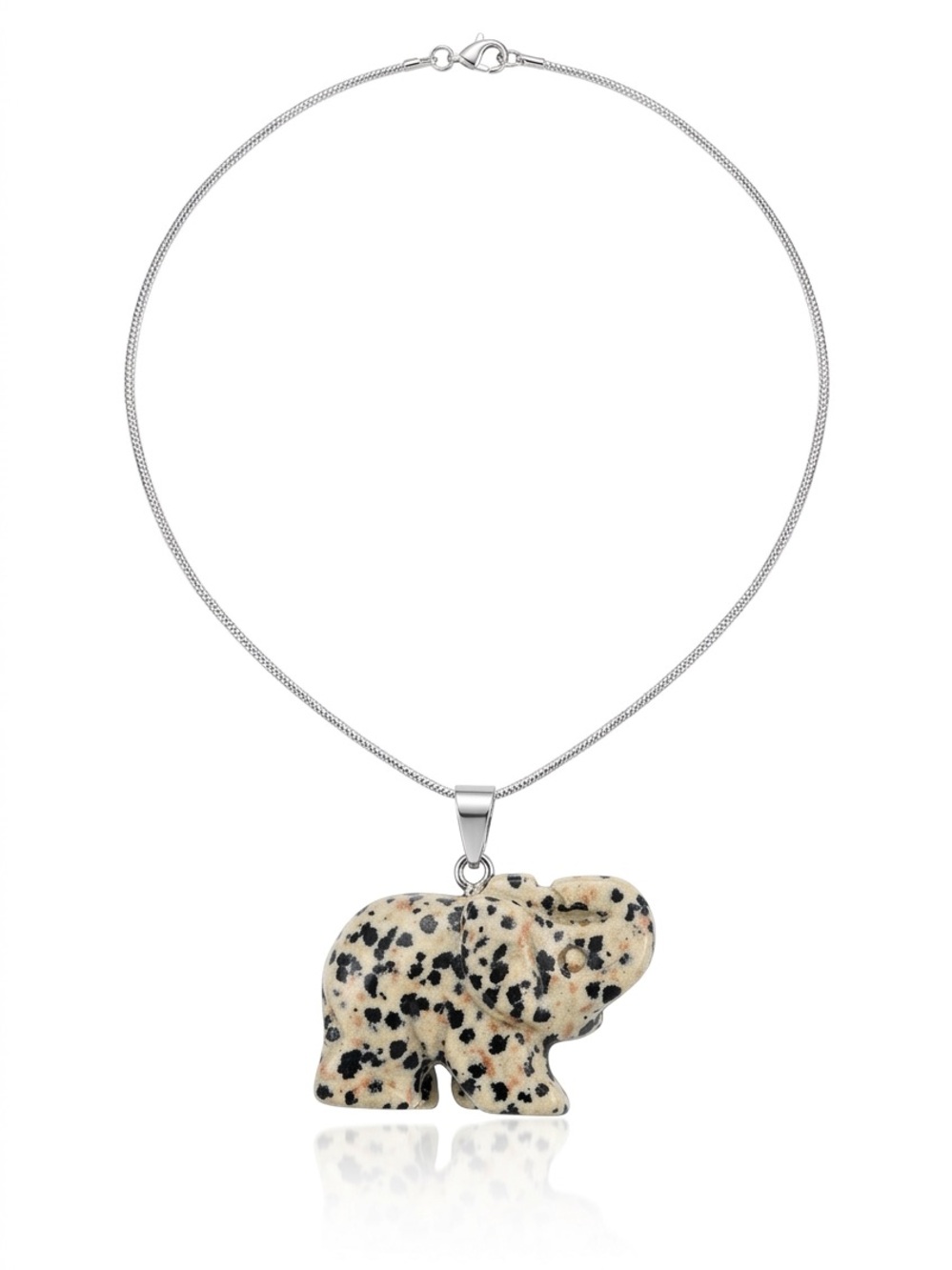 Hippie Boho Dalmatian Jasper Crystal Elephant Sterling Silver 30” Neck… - Picture 2 of 8